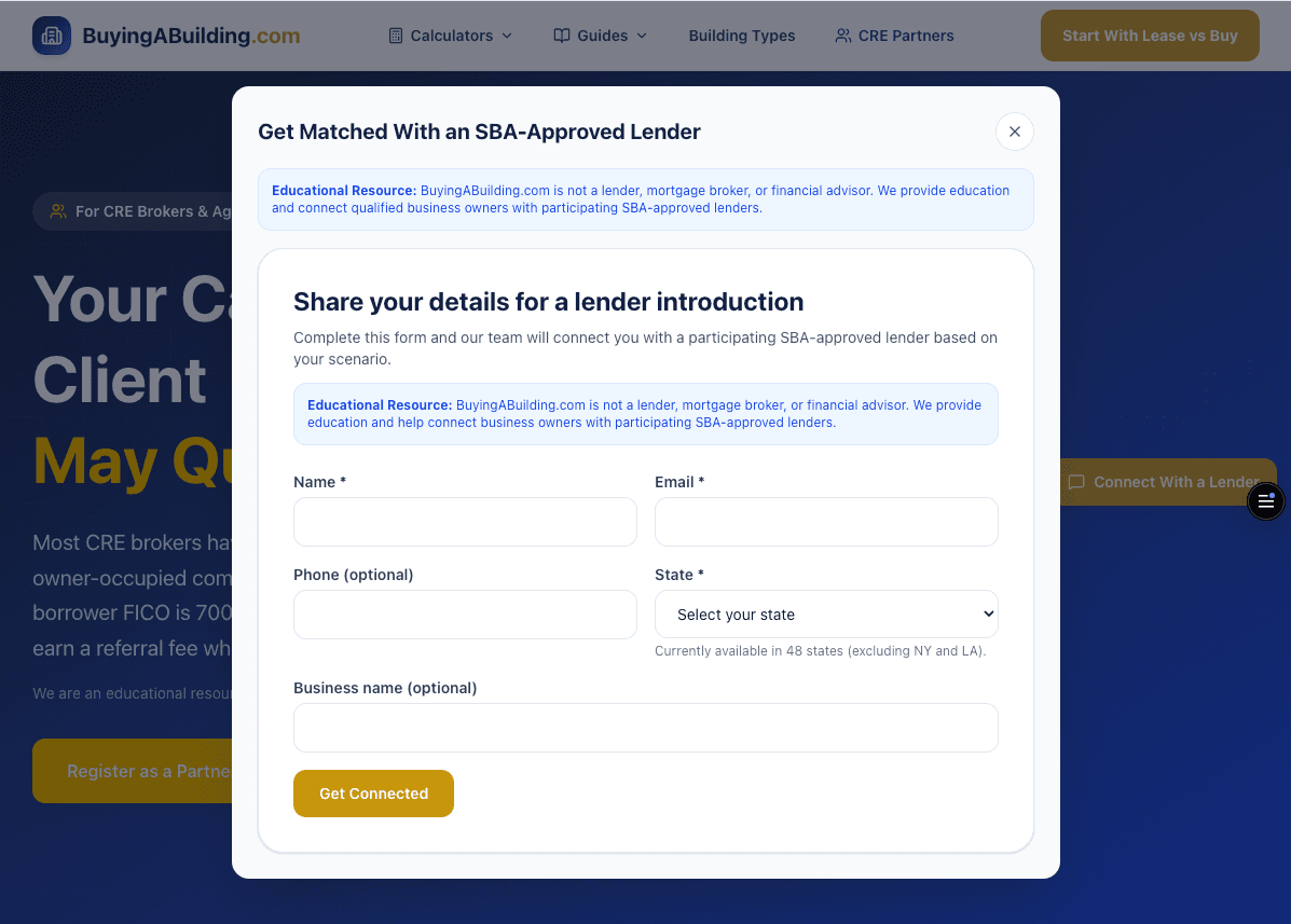 BuyingABuilding homepage screenshot