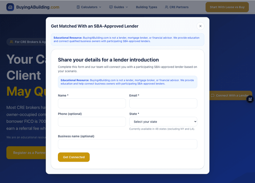 BuyingABuilding homepage screenshot