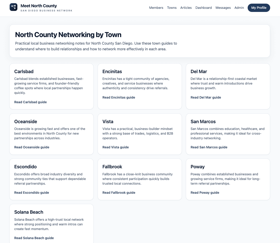 Meet North County town networking guide grid