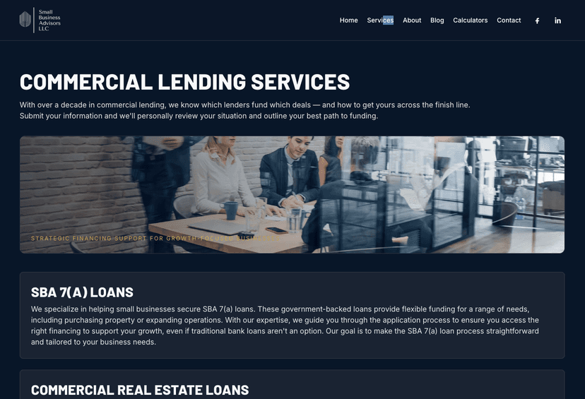 Small Business Advisors service page screenshot