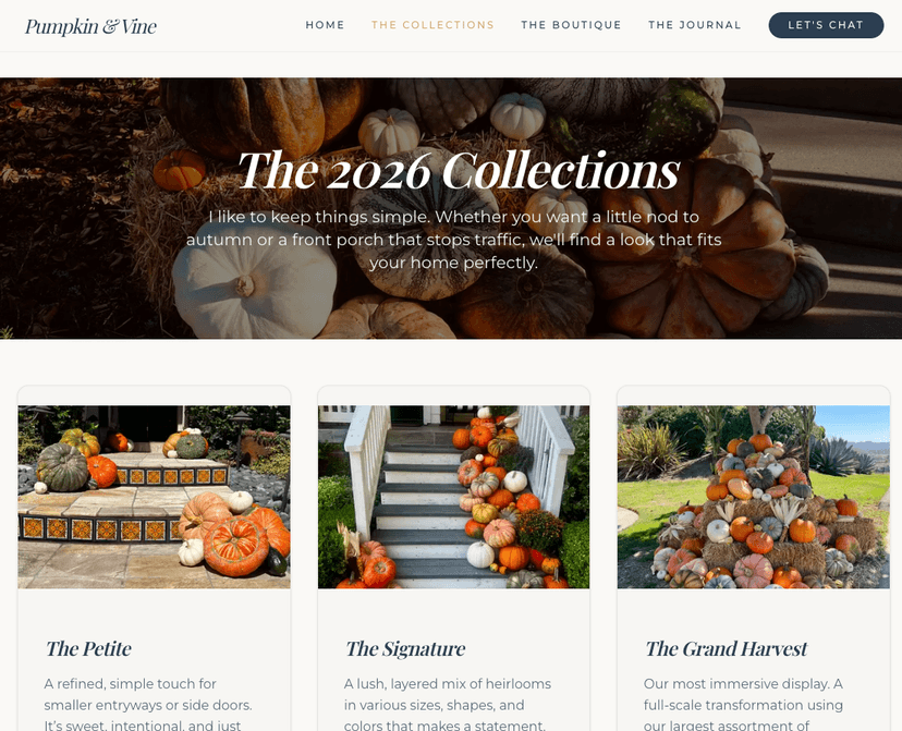 Pumpkin and Vine modern site concept screenshot