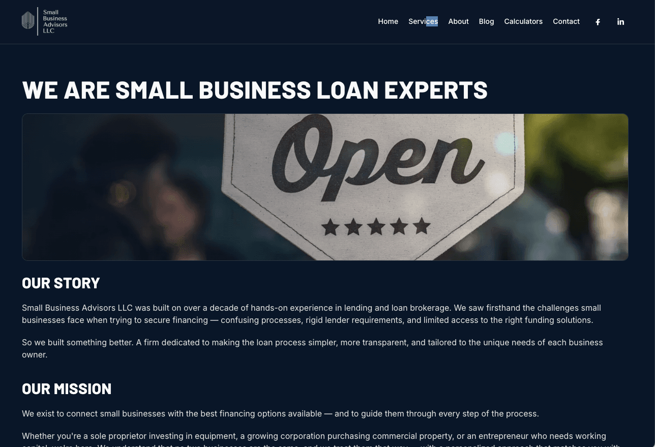 Small Business Advisors homepage design screenshot