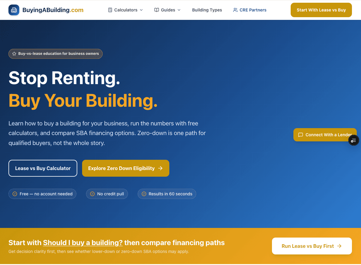 BuyingABuilding calculator flow screenshot