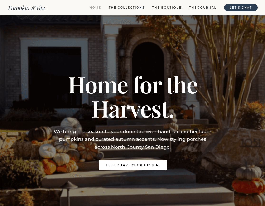 Pumpkin and Vine website variation screenshot